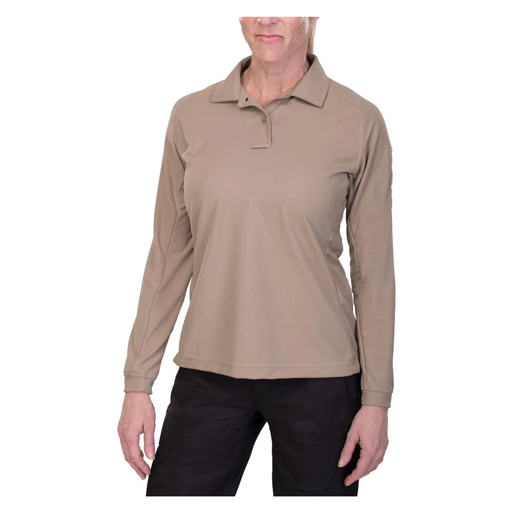 Women's Vertx Coldblack Long Sleeve Polo Tan 1 Women's Vertx Coldblack Long Sleeve Polo Tan