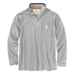 Men's Carhartt Force Relaxed-Fit Midweight Long Sleeve 1/4 Zip Pocket T-Shirt Gray -Carhart Clothing Shop 1 1001 carhartt force relaxed fit midweight long sleeve 1 4 zip pocket t shirt heather gray